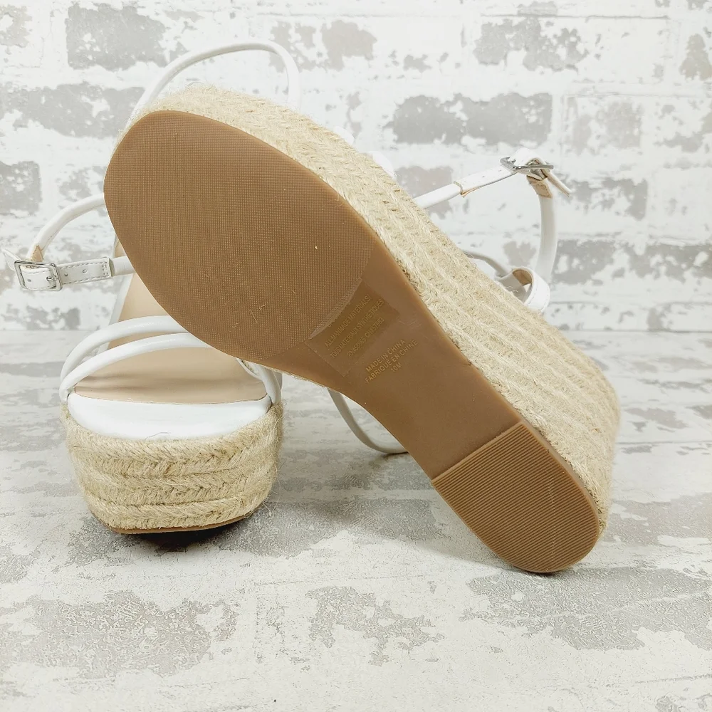 NEW BP White Cohan Espadrille Wedge Strappy Sandals V679 - Picture 8 of 13